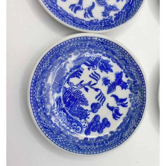 4 Vintage Miniature Toy Tea Set China Blue Willow Saucers Blue White 3" - Picture 2 of 4